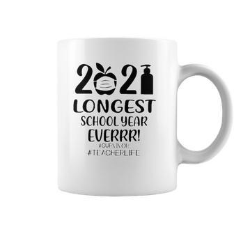 2021 Longest School Year Everrr Survivor Teacher Life Hashtag Apple Wearing Face Mask Hand Sanitizer Coffee Mug | Favorety DE