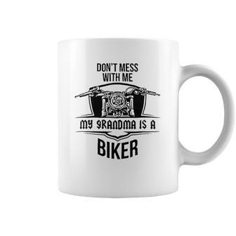 Brisco Brands Dont Mess With Me Grandma Is A Biker Newborn Baby Boy Girl Romper Coffee Mug | Favorety UK