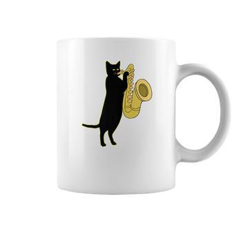 Cat Playing Saxophone Shirt Cool Wind Instrument Sax Gift Coffee Mug | Favorety