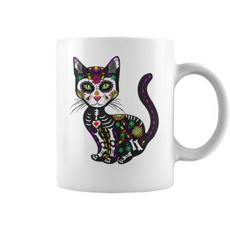 Cute Sugar Skull Mexican Cat Halloween Day Of The Dead Coffee Mug | Favorety AU