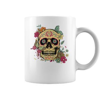 Floral Sugar Skull Dia De Los Muertos Dead Women Girl Coffee Mug | Favorety