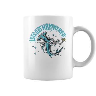 Funny Hammerhead Shark Drinking Pun Lets Get Hammered Party V2 Coffee Mug | Favorety