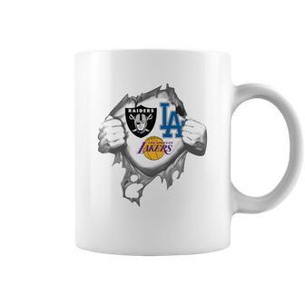 Oakland Raiders Los Angeles Lakers And Los Angeles Dodgers Heartbeat Shirt Tshirt T Shirt Tee Coffee Mug | Favorety AU