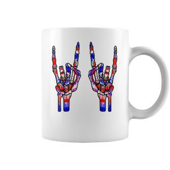 Rock On Rock Star Skeleton Hands Tie Dye 4Th Of July Coffee Mug | Favorety DE