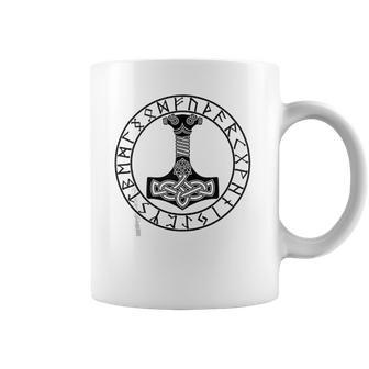 Thor Hammer Mjolnir In Circle Of Norse Runes Coffee Mug | Favorety AU