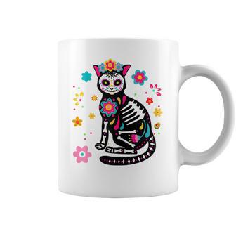 Womens Black Cat Sugar Skull Day Of Dead Mexican Dia De Los Muertos Coffee Mug | Favorety UK