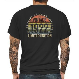 100 Years Old Gifts Vintage 1922 Limited Edition 100 Birthday Mens Back Print T-shirt | Favorety