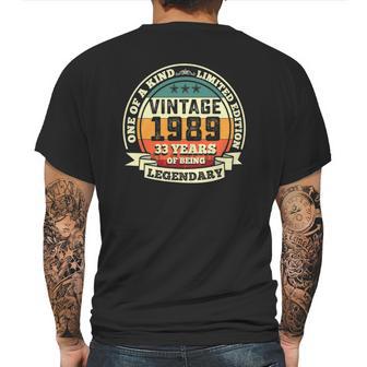 33Rd Birthday Vintage Tee Retro Legendary 1989 33 Years Old Mens Back Print T-shirt | Favorety AU