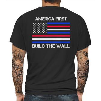 America First Build The Wall Flag Mens Back Print T-shirt | Favorety