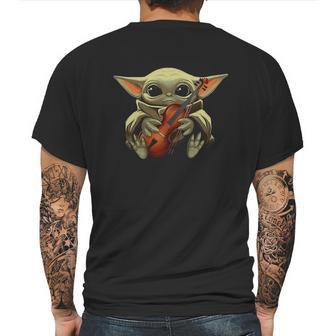 Baby Yoda Hugging Violin Mens Back Print T-shirt | Favorety