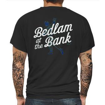 Bedlam At The Bank Mens Back Print T-shirt | Favorety