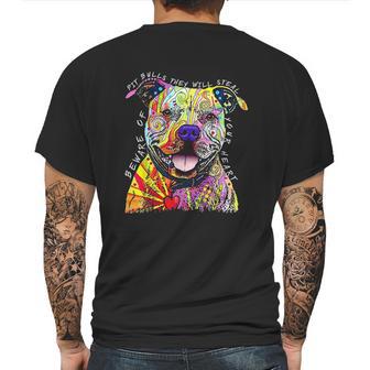 Beware Of Pit Bulls They Will Steal Your Heart Mens Back Print T-shirt | Favorety CA