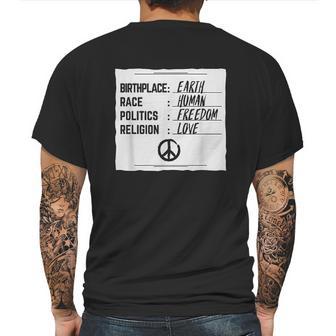 Birthplace Earth Race Human Freedom Love Peace Mens Back Print T-shirt | Favorety DE