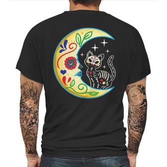 Cat & Moon Sugar Skull Dia De Los Muertos Day Of The Dead V2 Mens Back Print T-shirt | Favorety DE