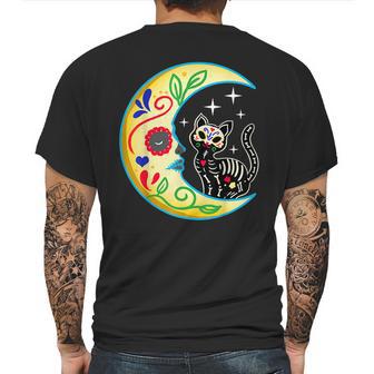 Cat Moon Sugar Skull Dia De Los Muertos Day Of He Dead Mens Back Print T-shirt | Favorety AU