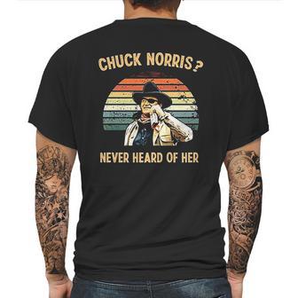 Chuck Norris Never Heard Of Her Vintage Mens Back Print T-shirt | Favorety UK