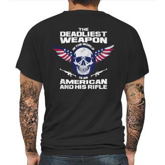 The Deadliest Weapon American And His Rifle Mens Back Print T-shirt | Favorety