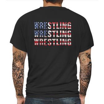 Distressed Usa Wrestling Gift American Flag Gift Mens Back Print T-shirt | Favorety UK