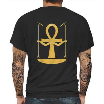 Egyptian Ankh Cross With Arms Holding Scepters Mens Back Print T-shirt | Favorety CA