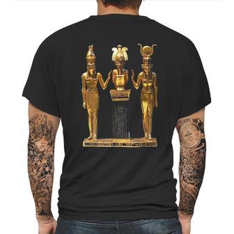 Egyptian Trinity Golden Horus Osiris And Isis Statue Mens Back Print T-shirt | Favorety