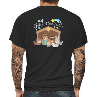 Feliz Navidad Cute Nativity Scene Mens Back Print T-shirt | Favorety CA