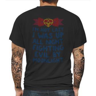 I Was Up Fighting Evil By Moonlight Heathered Mens Back Print T-shirt | Favorety CA