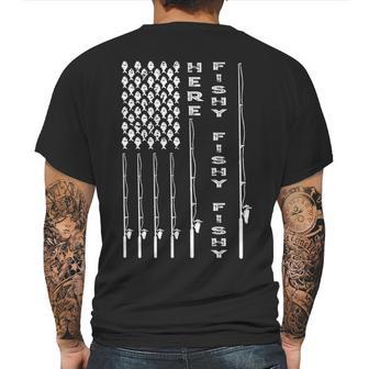 Here Fishy American Flag Mens Back Print T-shirt | Favorety CA