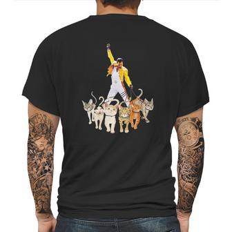 Freddie Mercury With Yellow Jacket And Cats Mens Back Print T-shirt | Favorety DE