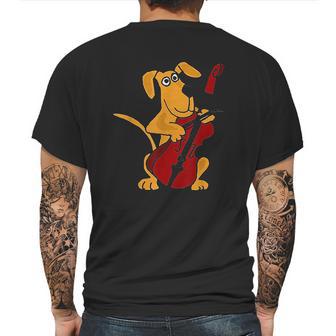 Funny Brown Dog Playing Cello Mens Back Print T-shirt | Favorety UK