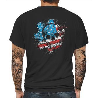 Gears American Flag Omen Mens Back Print T-shirt | Favorety