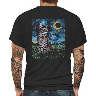 Gray Tabby Tiger Cat Starry Night Moon And Stars Art By Aja Mens Back Print T-shirt | Favorety AU