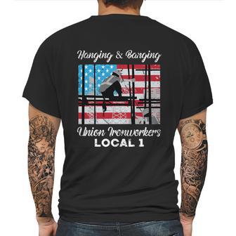 Hanging And Banging Union Ironworkers Us Flag Labor Day Gift Graphic Design Printed Casual Daily Basic Mens Back Print T-shirt | Favorety CA