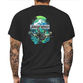 Jurassic World Blue Green Jungle Velociraptor Attack Mens Back Print T-shirt | Favorety