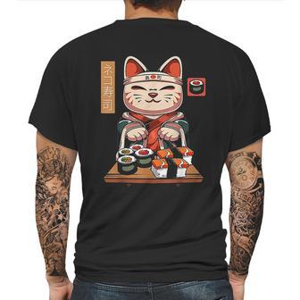 Kawaii Maneki Neko Sushi Bar Cute Sashimi Maki Roll Cat Mens Back Print T-shirt | Favorety DE