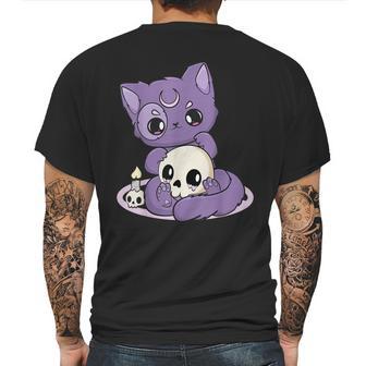 Kawaii Pastel Goth Cute Creepy Black Cat And Skull Anime Nu Mens Back Print T-shirt | Favorety