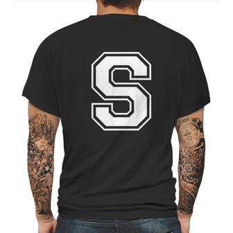 Letter S Capital Alphabet College Varsity Monogram Club Mens Back Print T-shirt | Favorety