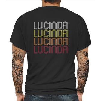 Lucinda Retro Wordmark Pattern Vintage Style Mens Back Print T-shirt | Favorety CA