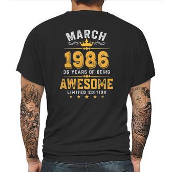 March 1986 36 Years Old Limited Edition 36Th Birthday Mens Back Print T-shirt | Favorety UK