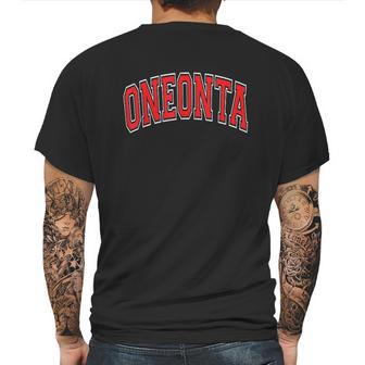 Oneonta Ny New York Varsity Style Red Text Mens Back Print T-shirt | Favorety