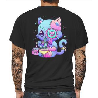 Pastel Goth Aestic Kawaii Creepy Cat Eating Ramen Noodles Mens Back Print T-shirt | Favorety