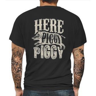 Here Piggy Piggy Boar Hunting Vintage Pig Hog Hunter Mens Back Print T-shirt | Favorety