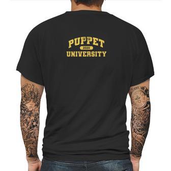 Puppet University Mens Back Print T-shirt | Favorety