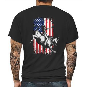 Rodeo Bull Rider Patriotic American Usa Flag For Cowboys Mens Back Print T-shirt | Favorety