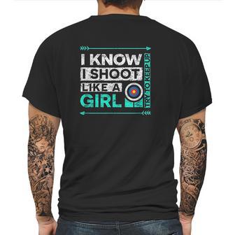 I Shoot Like A Girl Funny Bow Shooting Mens Back Print T-shirt | Favorety AU