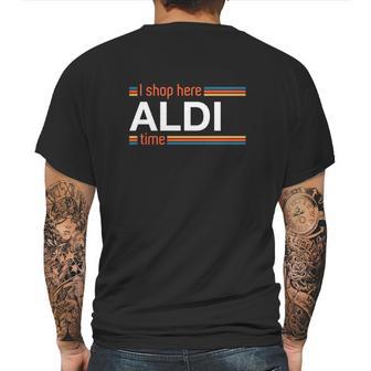 I Shop Here Aldi Time Mens Back Print T-shirt | Favorety CA