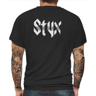 Styx 1972 American Rock Band White Distressed Logo On Black Mens Back Print T-shirt | Favorety