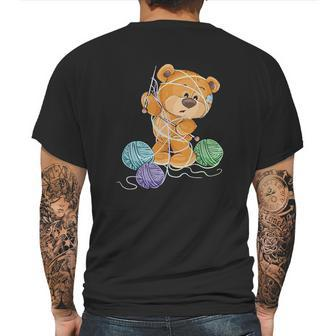 Teddy Bear Tangled In Wool | Funny Knitting Gifts Mens Back Print T-shirt | Favorety