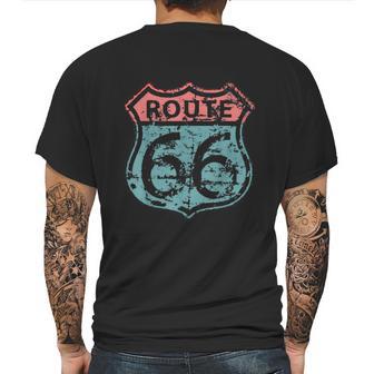 Historic American Route Icon Weathered Highway 66 Road Sign Mens Back Print T-shirt | Favorety