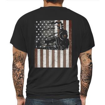 Train Locomotive Engine American Flag Model Builder Vintage Mens Back Print T-shirt | Favorety