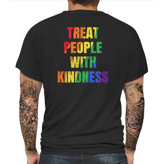 Treat People With Kindness Queer Lgbtq Love Equality Bi Mens Back Print T-shirt | Favorety